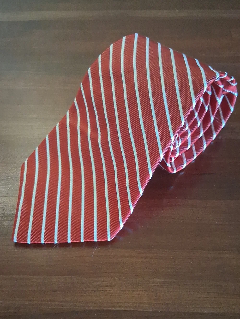 Daniel Cremieux Red White Silk Pinstripes Tie Hand Tailored 4